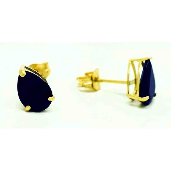 GENUINE 1.38 Cts BLUE SAPPHIRE EARRINGS 14K GOLD - FREE  Genuine 1.38 Cts Blue Sapphire Earrings 14k Gold